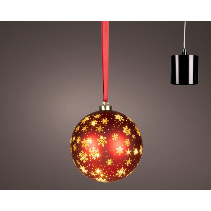 SFERA LED VETRO ROSSO FIOCCO NEVE D.19